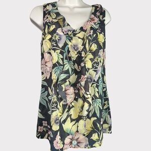 Women's Size Small Pastel Floral Ruffle Chiffon‎ Tank Top Sleeveless Blouse 4-6